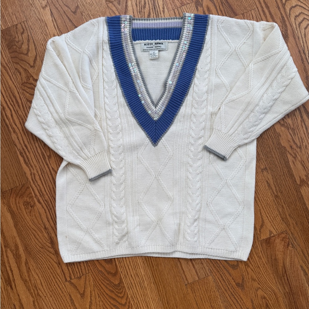 Oversized, Deep Vneck sequin vintage cable sweater